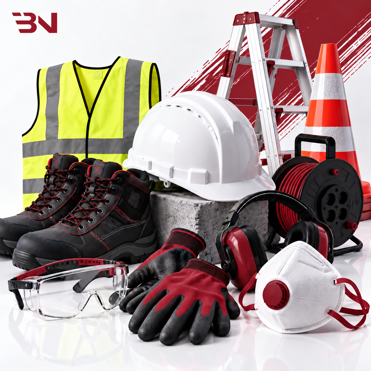Gants, lunettes, casque et équipement de chantier